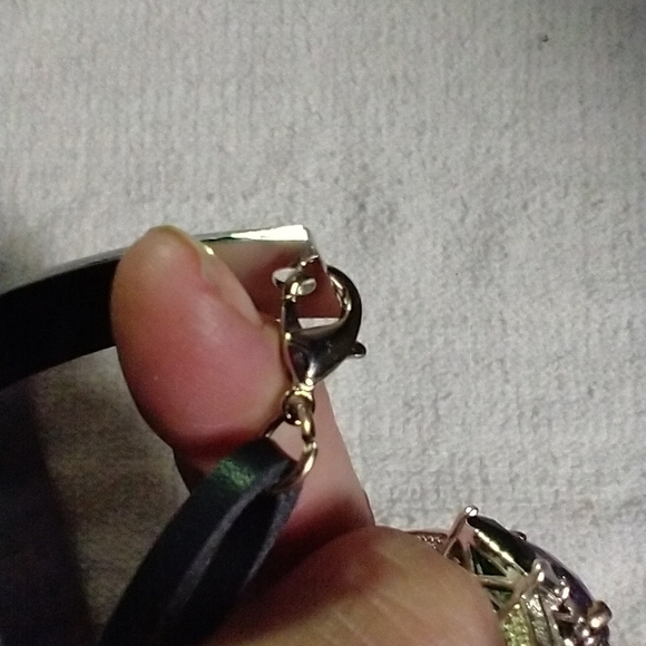 Silvertone black leather adjustable bracelet - Picture 3 of 4